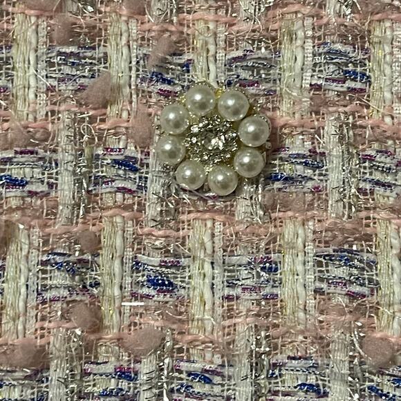 Mac Duggal Medium Pink Boucle Cap Sleeve Floral Button Detail Shift Dress NEW - Picture 8 of 13